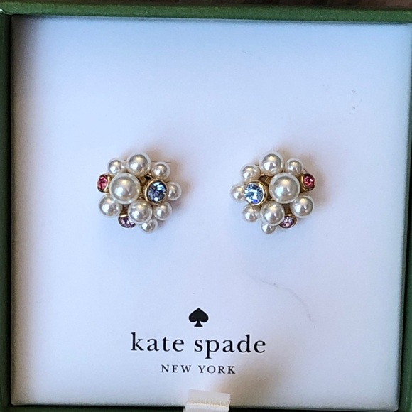 Kate Spade Pearl Caviar Cluster Stud Earrings Crystal Accents NWT & Box - Picture 8 of 14
